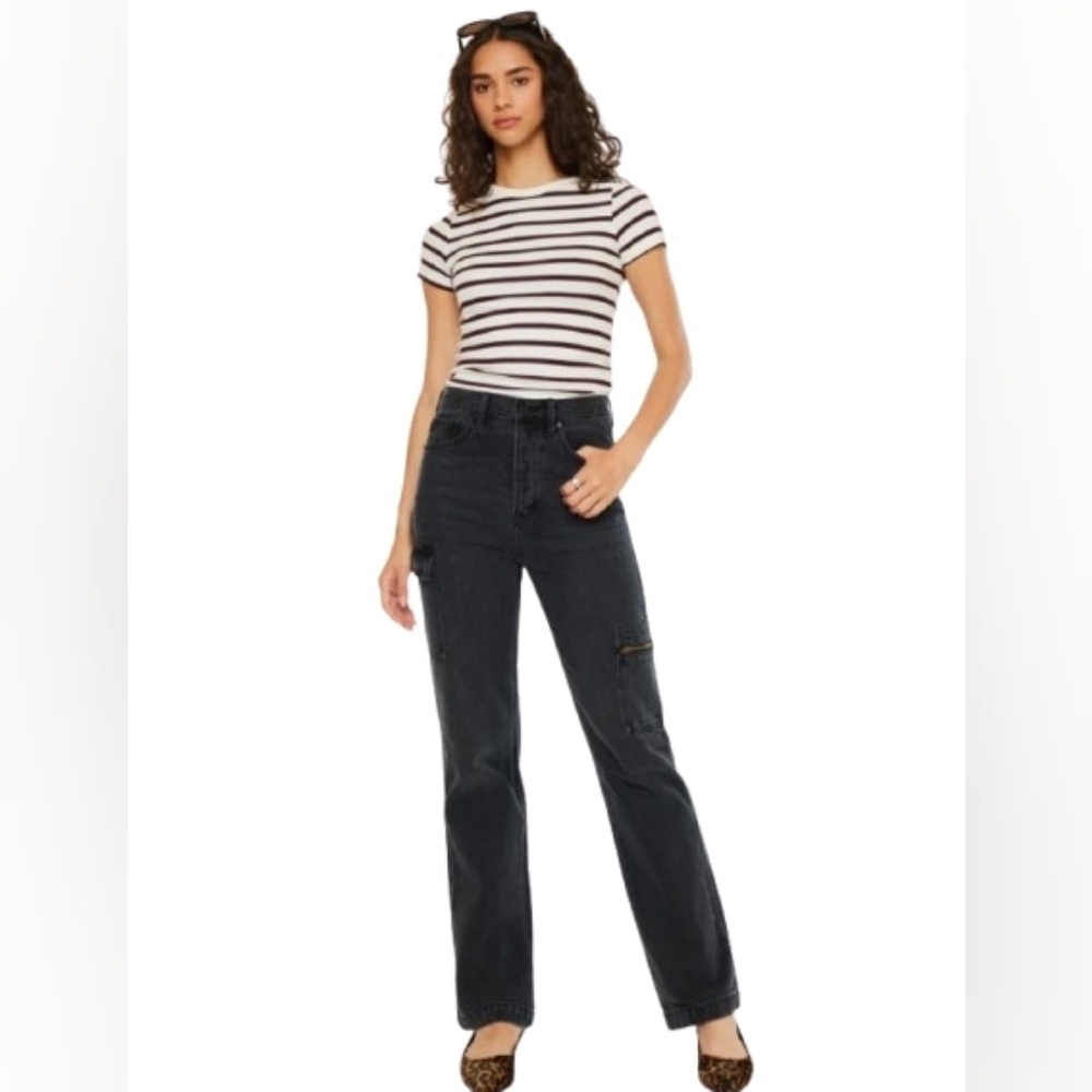NWT KanCan Charcoal Semarea Ultra High Rise 90's Straight Leg Cargo Size 15/31
